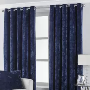 Image of Paoletti Verona Crushed Velvet Ringtop Eyelet Curtains (pair) Polyester Navy (229X137Cm)