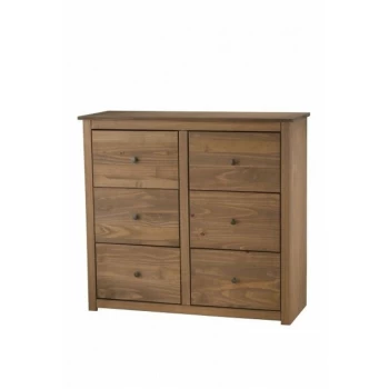 Image of Birlea - Santiago Bedroom Furniture - Distressed Waxed Pine 6 Drawer Chestt Of Drawers