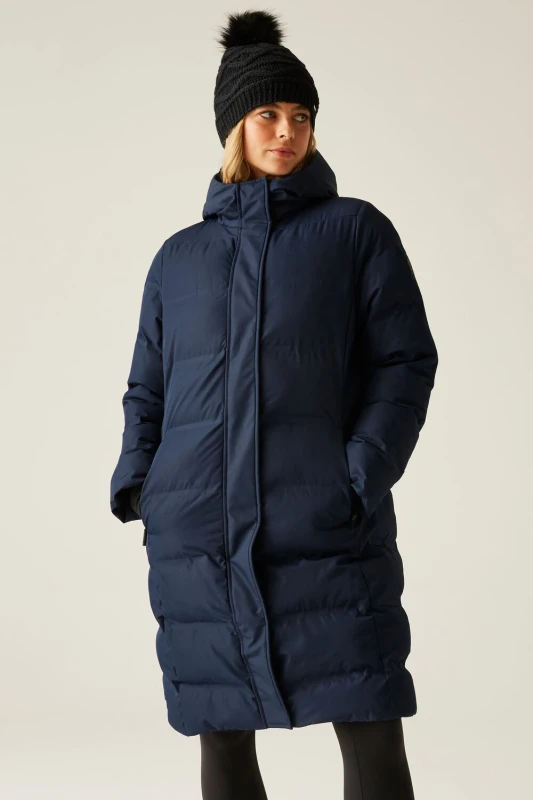 Image of Womens long hooded down jacket Dare 2B Wander Bleu Female 48
