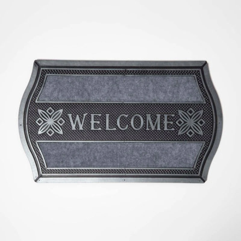 Image of Homescapes Silver 'welcome' Door Mat With Curved Edge, 75 X 45 Cm