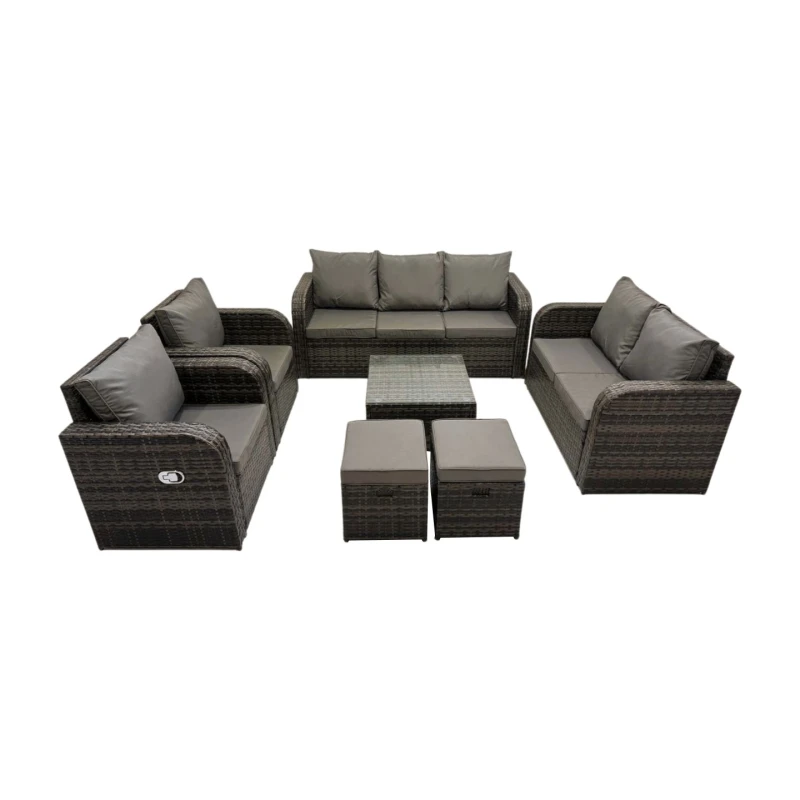 Image of Fimous Garden Outdoor Furniture Set with 2 Small Stool Dark Grey Mixed Dark Grey Unisex