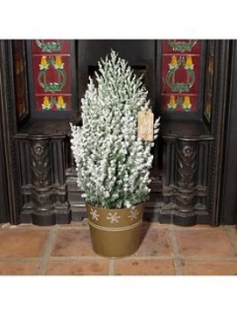 Image of Snowy Christmas Tree 55Cm In Gold Zinc Planter