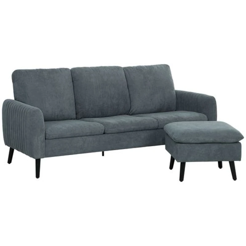 Image of HOMCOM 3 Seater Corner Sofa Couch Settee with Chaise Lounge, Charcoal Grey Dark Grey