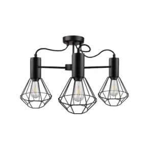 Image of Lars Multi Arm Semi Flush Ceiling Light Black, 60cm, 3x E27