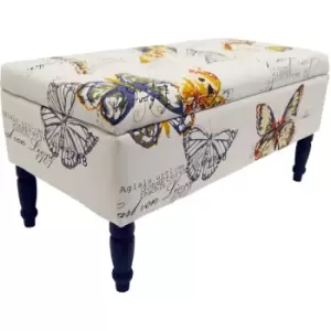 Image of Butterfly - Storage Ottoman Stool / Blanket Box / Padded Trunk - Black / Cream / Multi - Black / Cream / Multi