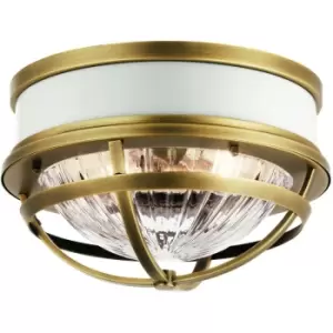 Image of Quintiesse Kichler Tollis Bowl Semi Flush Ceiling Light Natural Brass & White