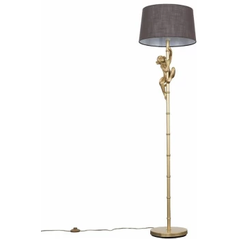 Image of Hanging Monkey Floor Lamp in Gold with Doretta Shade - Dark Grey - No Bulb