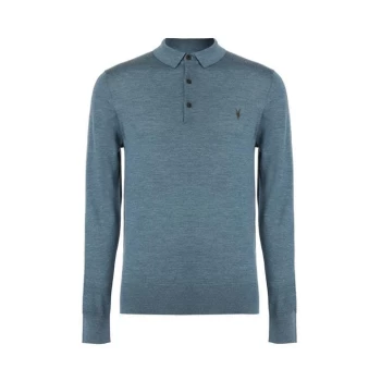 Image of AllSaints Mode Merino Long Sleeve Polo - ADVENTURER Blue ML