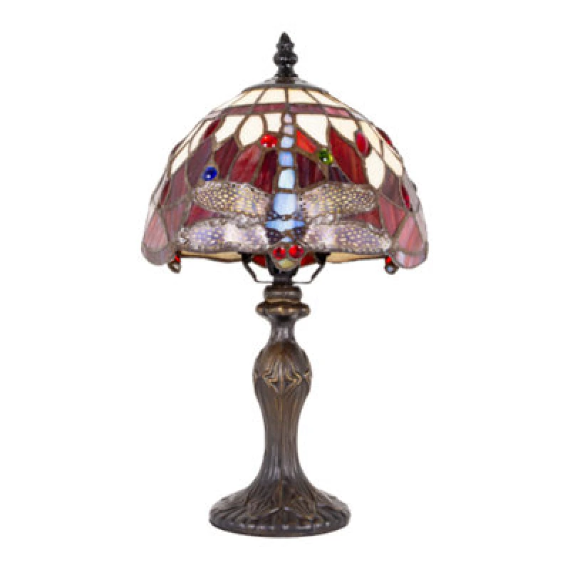 Image of Happy Homewares Hand Crafted Red Stained Glass Dragonfly Tiffany Lamp
