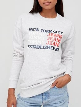 Image of Tommy Jeans Oversized Flag Branded Crew Neck Sweater - Grey