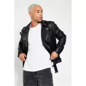 Image of I Saw It First Black Mens Classic Faux Leather Biker Jacket - Black