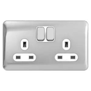 Image of Schneider Electric Lisse Screwless Deco - Switched Double Power Socket, Double Pole, 13A, GGBL3020DWPC, Polished Chrome with White Insert