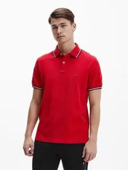 Image of Tommy Hilfiger Tommy Tipped Slim Fit Polo Shirt - Primary Red, Primary Red, Size S, Men
