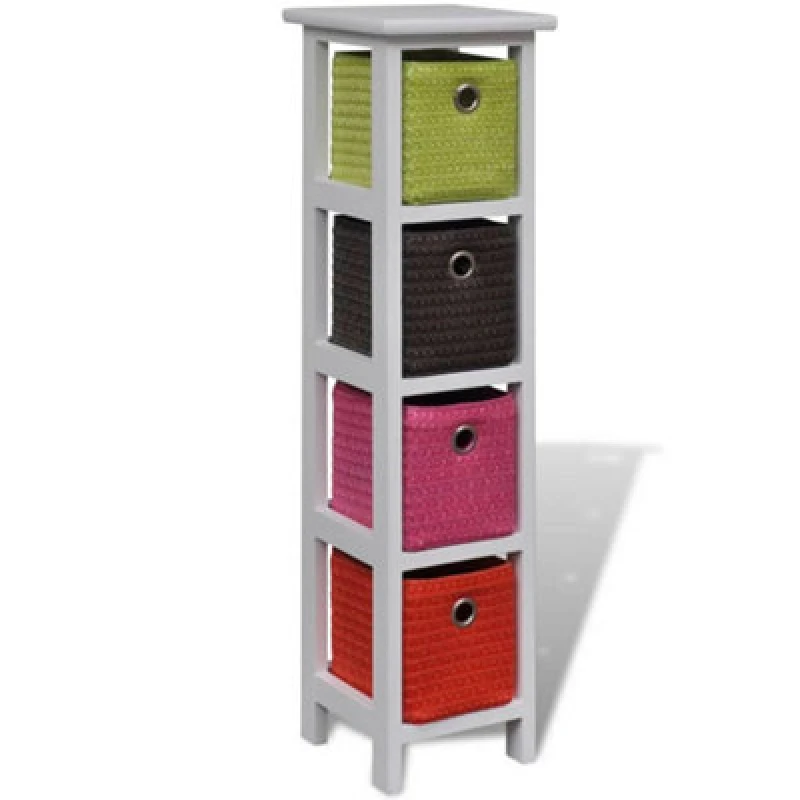 Image of vidaXL Storage Rack with Multi-colour Baskets Paulownia Wood Drawer Shelving