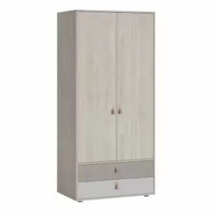 Image of Denim 2 Door 2 Drawer Wardrobe In Light Walnut Grey Fabric Effect And Cashmere