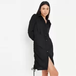 Image of Missguided Ruched Side Shirt Dresss Ls - Black