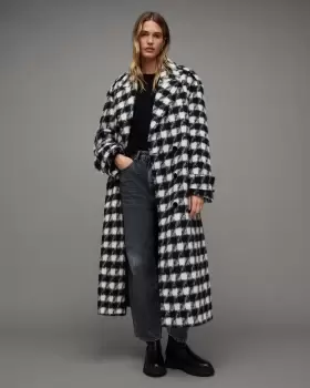 Image of AllSaints Haithe Brushed Checked Belted Coat