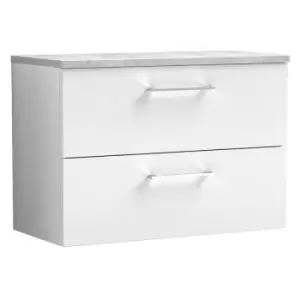 Image of Nuie Arno Gloss White 800mm Wall Hung 2 Drawer Vanity Unit with Bellato Grey Laminate Worktop - ARN126LBG - Gloss White