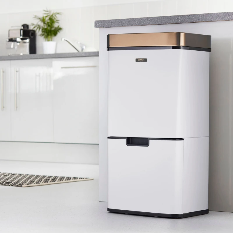 Image of Cooks Professional Recycling Sensor Bin 75L with Dual Compartments & Food Caddy in White White Unisex