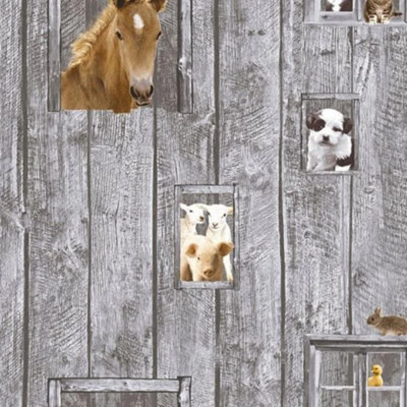 Image of A.S. Creation As Creation Little Stars Animals Wallpaper Wood Planks Farm Paste The Wall