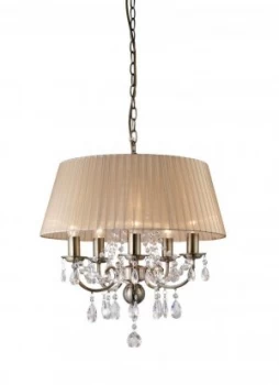 Image of Ceiling Pendant with Soft Bronze Shade 5 Light Antique Brass, Crystal