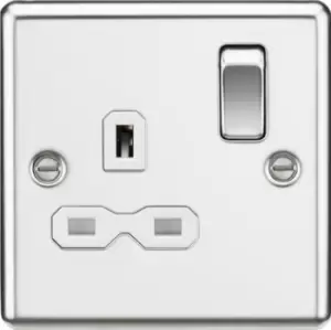 Image of KnightsBridge 13A 1G DP Switched Socket with White Insert - Rounded Edge Polished Chrome