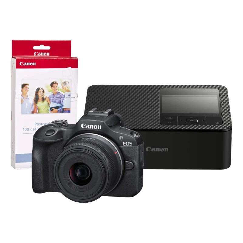 Image of Canon EOS R100 Camera inc RF-S 18-45mm Lens. CP1500 Printer and KP-36I