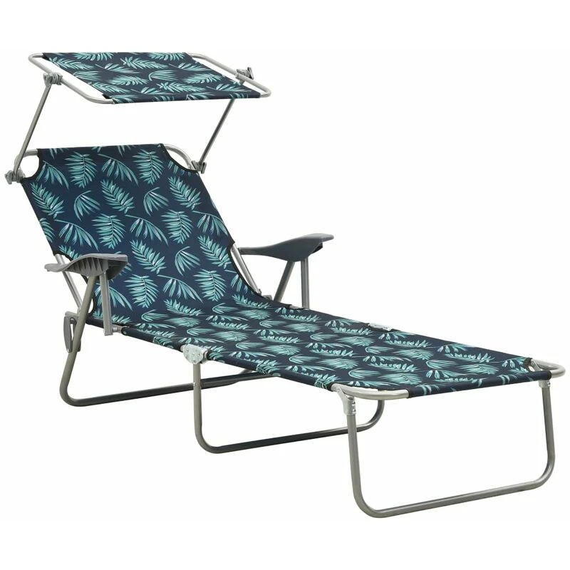 Image of VIDAXL Sun Lounger with Canopy Steel Leaf Print Vidaxl 8720286072882