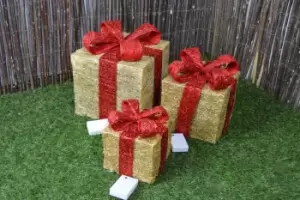 Image of Set of 3 LED Battery Powered Light Up Glitter Sparkle Christmas Present Boxes