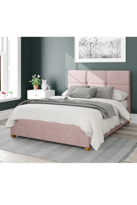 Image of Aspire Aspire Caine Upholstered Ottoman Storage Bed, Pure Pastel Cotton Fabric in Rose Size: Double Rose Double Unisex 5057632164063