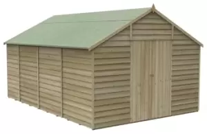 Image of Forest Garden 10 x 15ft 4Life Apex Overlap Pressure Treated Double Door Windowless Shed with Base and Assembly