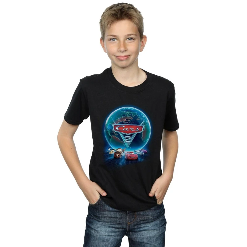 Image of Disney Cars Globe Movie Poster T-Shirt Black male
