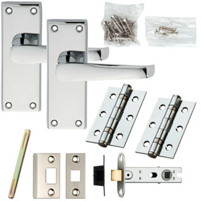 Image of Loops Door Handle & Latch Pack Chrome Straight Lever on Square Backplate 118 x 42mm Multi