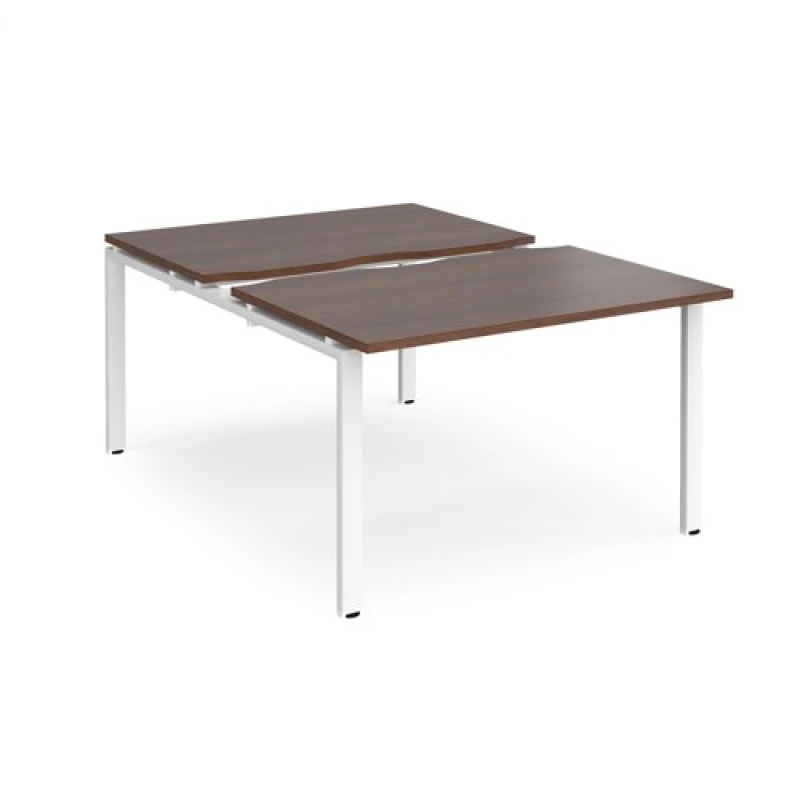 Image of Adapt Bench Desk 2 Person Rectangular Desks 1200mm With Sliding Tops Walnut Tops With White Frames 1600mm Depth Adapt Walnut STE1216-WH-W