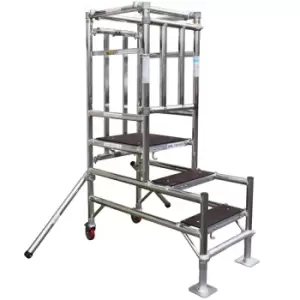 Image of 4 Tread Mobile Telescopic Podium Step Ladder 1.2m Tall Work Platform Safety Cage