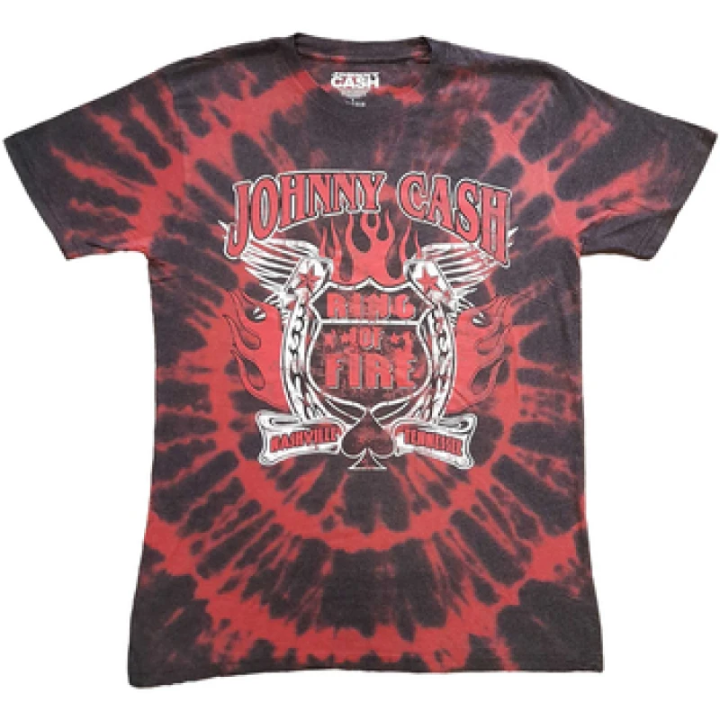 Image of Johnny Cash Johnny Cash Men Ring Of Fire Tie Dye T-Shirt in Red Size: X-Large Red XL Male 5063300275856
