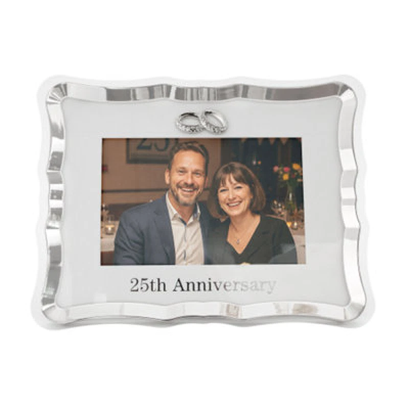 Image of Happy Homewares Modern 25Th Anniversary Picture Frame In Silver Plating With Rings