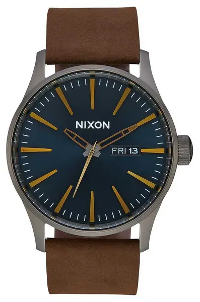 Image of Nixon A105-2984-00 Sentry Leather Gunmetal / Indigo / Watch