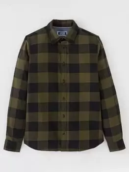 Image of Boys, Jack & Jones Junior Gingham Twill Long Sleeve Shirt - Dusty Olive, Dusty Olive, Size 16 Years
