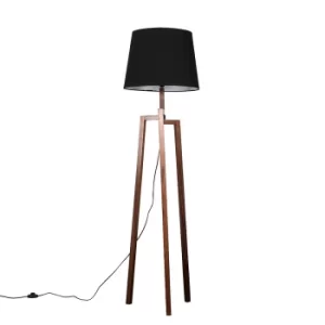 Image of Augustus Dark Wood Tripod Floor Lamp with XL Black Aspen Shade