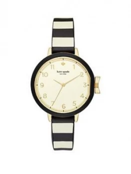 Image of Kate Spade New York Kate Spade Park Row White With Black And Gold Detail Dial Black And Gold Silicone Strap Ladies Watch