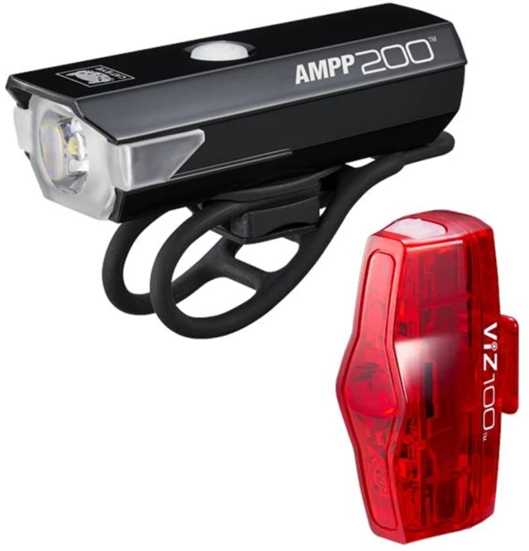 Image of Cateye AMPP 200 and VIZ 100 Front and Rear Light Set with USB-C Charging USB-C NO COLOUR - Cycles UK