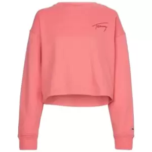 Image of Tommy Jeans Crop Tommy Signature Crew Sweater - Pink