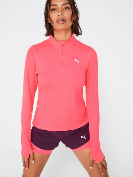 Image of Puma Womens Running Favorite 1/4 ZIP Long Sleeve T-Shirts 45293706310 Size 8 (XS) - Pink