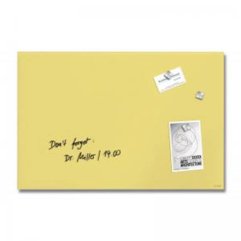 Image of Wall Mounted Magnetic Glass Board 600x400x15mm - Matt Pastel Yellow