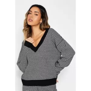 Image of I Saw It First V Neck Monogram Knit Jumper - Black