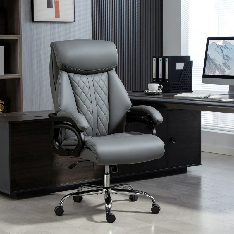 Image of HOMCOM HOMCOM Office Chair with Spring Padding, PU Leather Computer Desk Chair in Dark Grey Dark Grey One Size Unisex 5063603937819