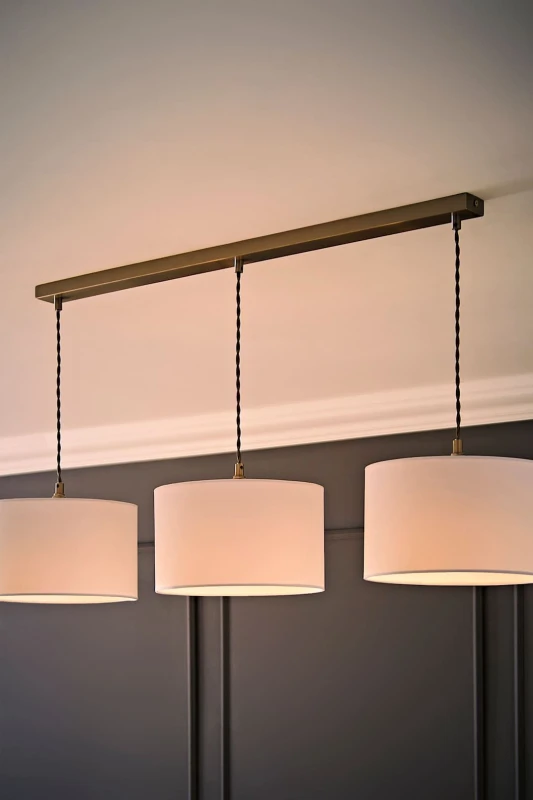 Image of ValueLights ValueLights Reni Drum Shade 3 Drop Bar Chrome Diner Ceiling Pendant Light and Bulbs in White White One Size Unisex 5059406064265