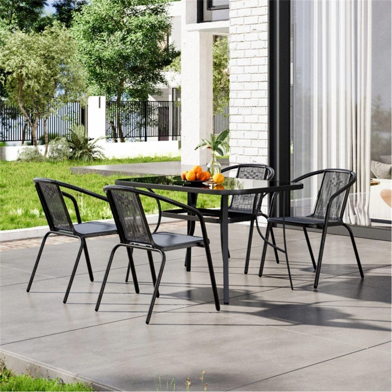 Image of Breeins Rectangle Metallic Table with 4 Rattan Chairs - Black L
