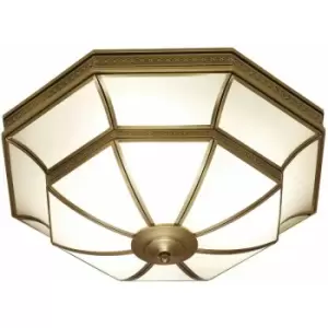Image of Loops - Luxury Flush Ceiling Light Antique Brass & Frosted Glass Traditional Feature